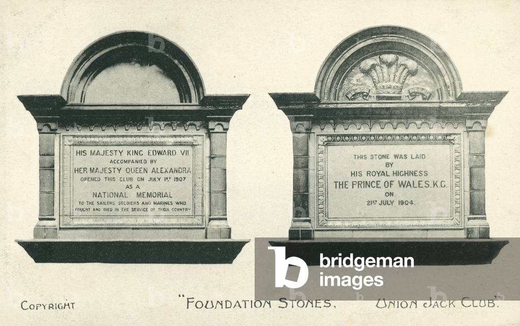 Foundation stones, Union Jack Club (b/w photo)