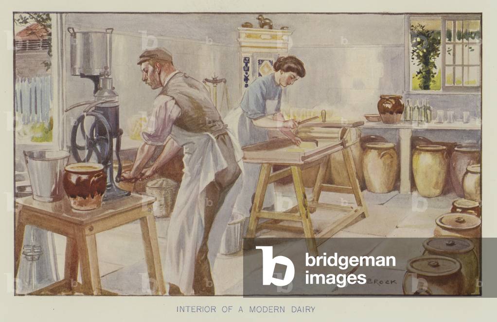 Interior of a modern dairy (colour litho)