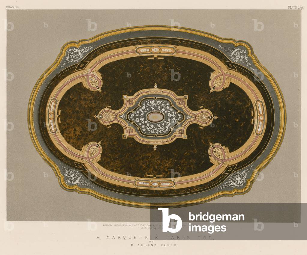 A Marquetrie Table Top by H Ahrens, Paris (chromolitho)