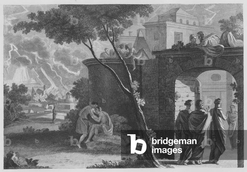 Lot's Entrance into Zoar and the Destruction of Sodom, Genesis, XLX, 23, 24 (engraving)