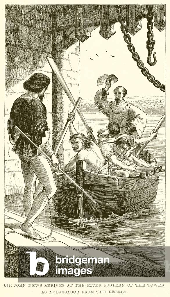 Sir John News Arrives at the River Postern of the Tower as Ambassador from the Rebels (engraving)