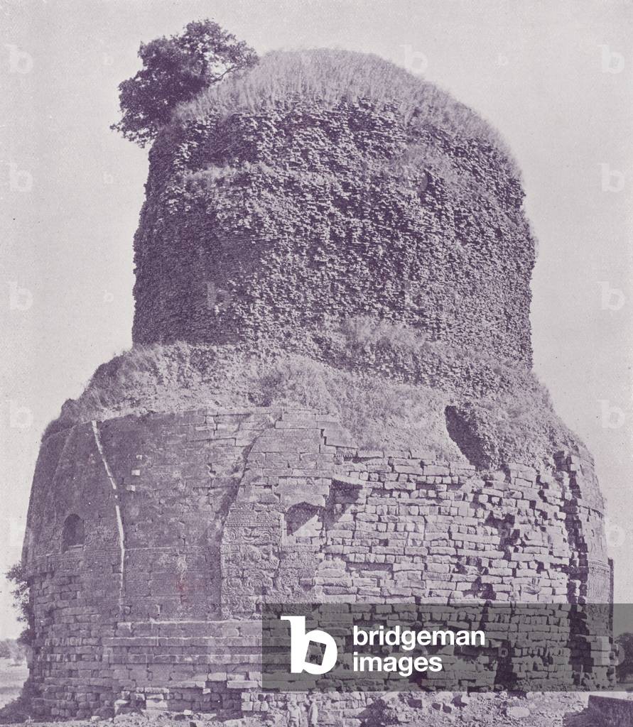 Ancient Buddhist Tower, Sarnath, Benares (b/w photo)