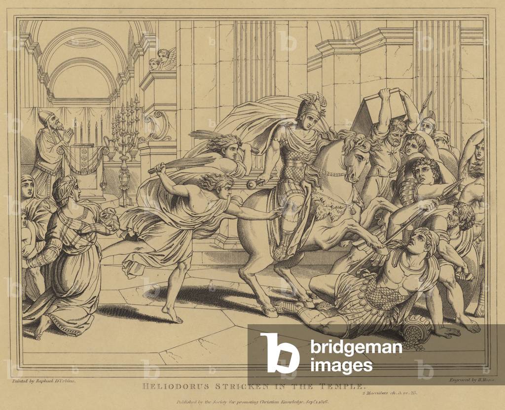 Heliodorus stricken in the Temple, 2 Maccabees (engraving)
