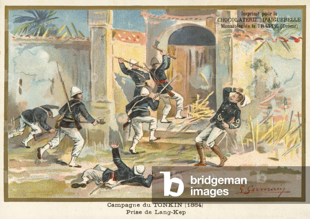 French soldiers capturing Kep, Tonkin, Sino-French War, 1884 (chromolitho)