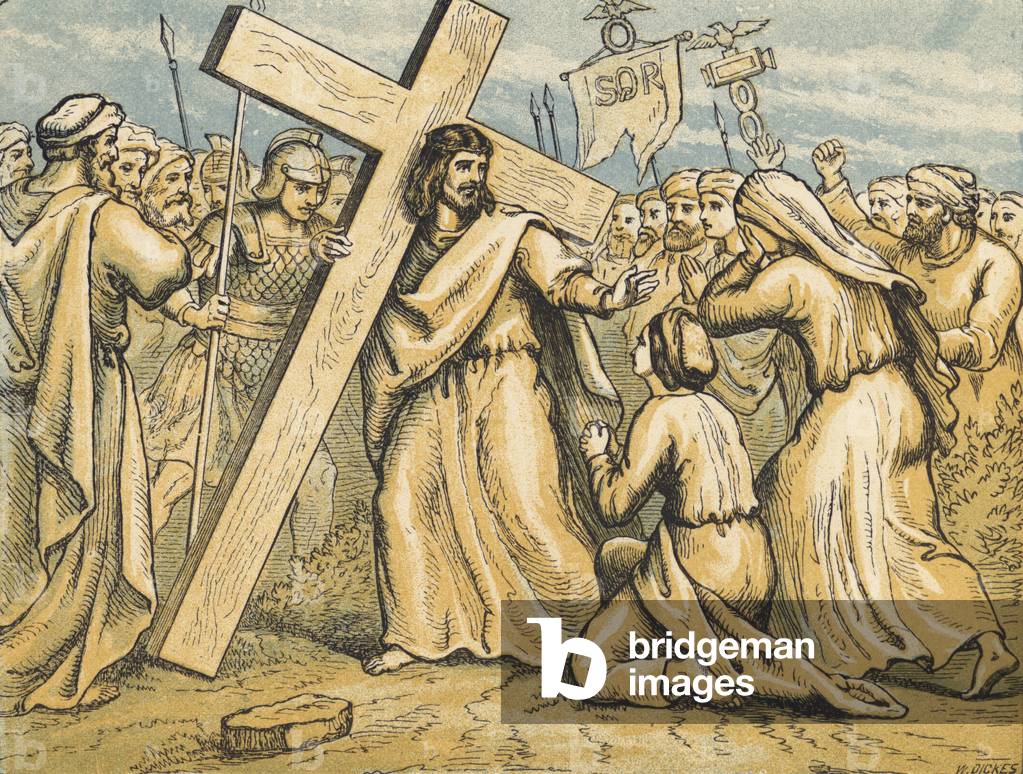 Christ bearing his Cross (coloured engraving)
