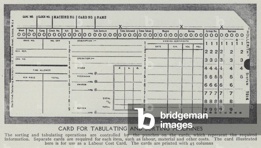 Card for tabulating and sorting machines (litho)