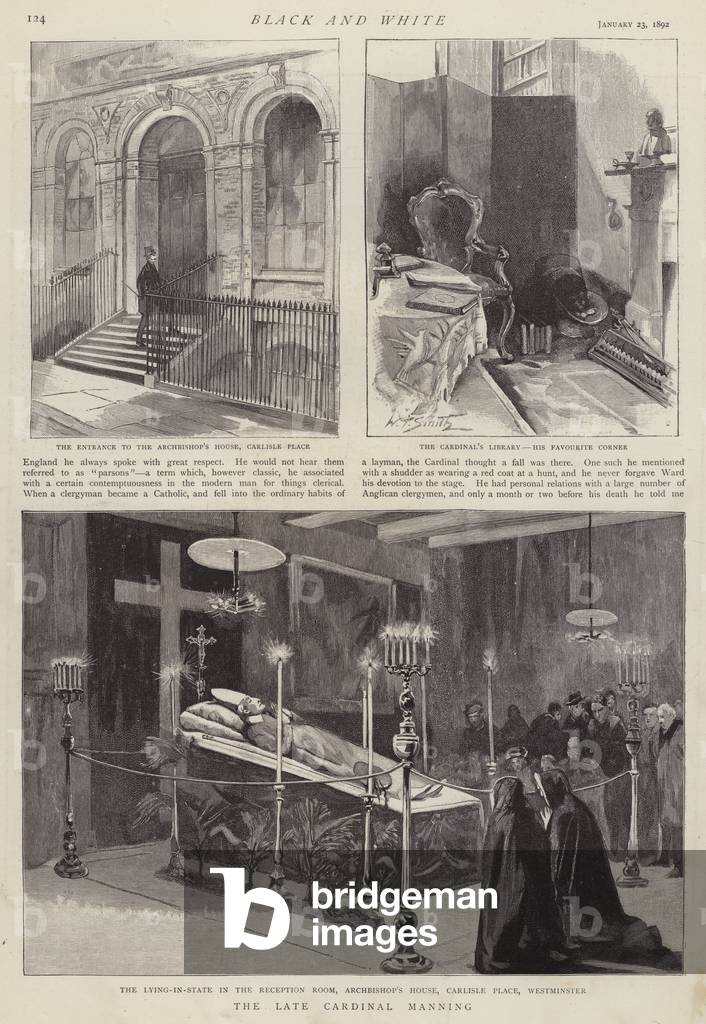 Death of Henry Edward Manning, English Catholic cardinal and Archbishop of Westminster, 1892 (litho)