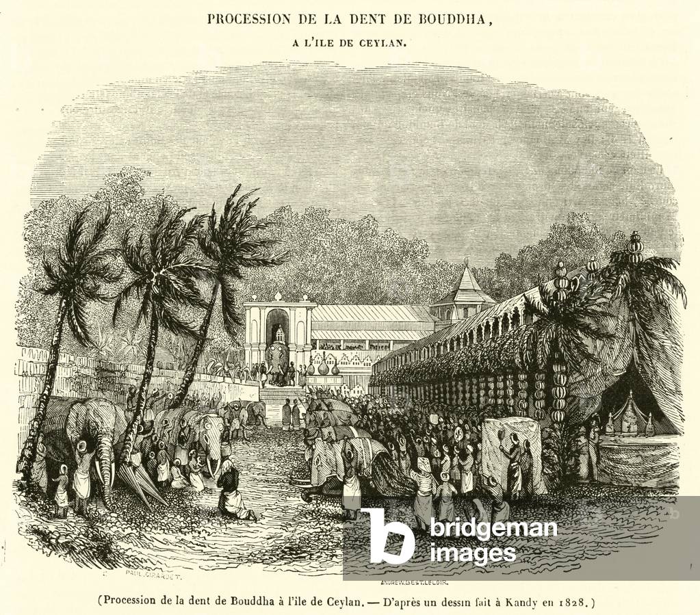 Procession de la dent de Bouddha a l'ile de Ceylan (engraving)
