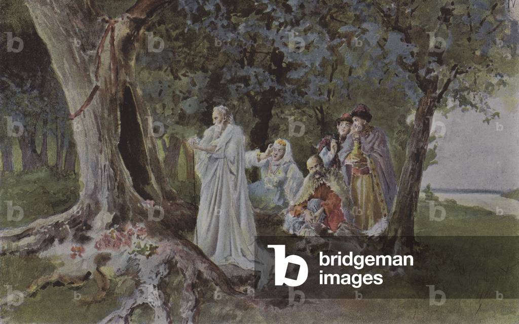 They consulted the wooden idols (colour litho)