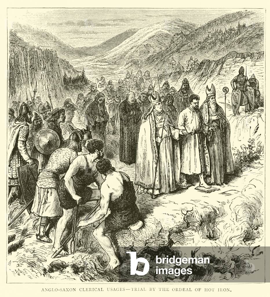 Anglo-Saxon clerical usages, trial by the ordeal of hot iron (engraving)