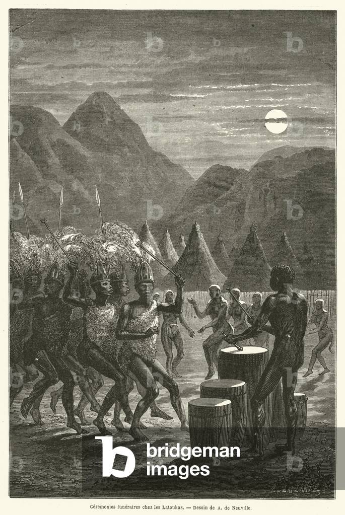 Ceremonies funeraires chez les Latoukas (engraving)