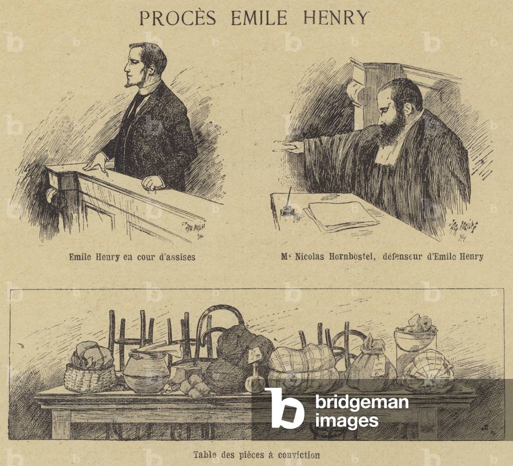 Trial of the anarchist bomber Emile Henry (litho)