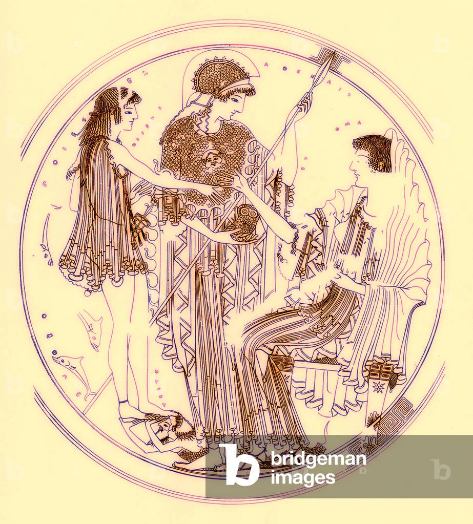 Theseus and Amphitrite, illustration from 'Greek Vase Paintings' by J. E. Harrison and D. S. MacColl, published 1894 (digitaly enhanced image)