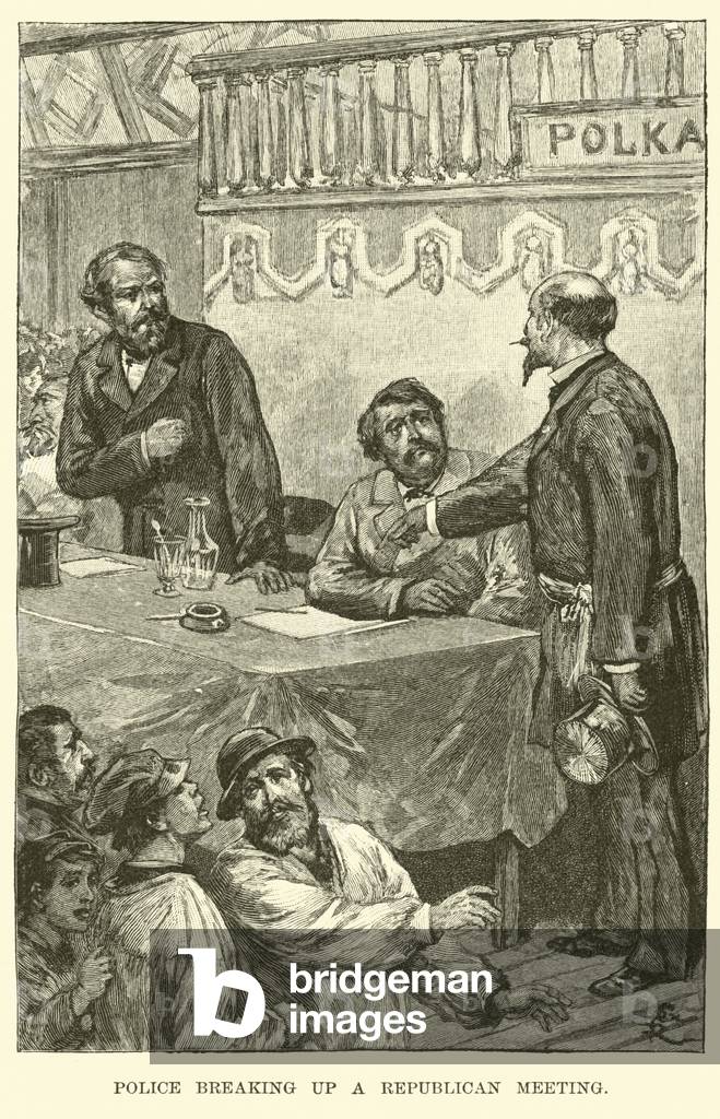 Police breaking up a Republican meeting (engraving)