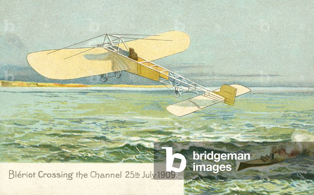 Louis Bleriot crossing the Channel, 25 July 1909 (colour litho)