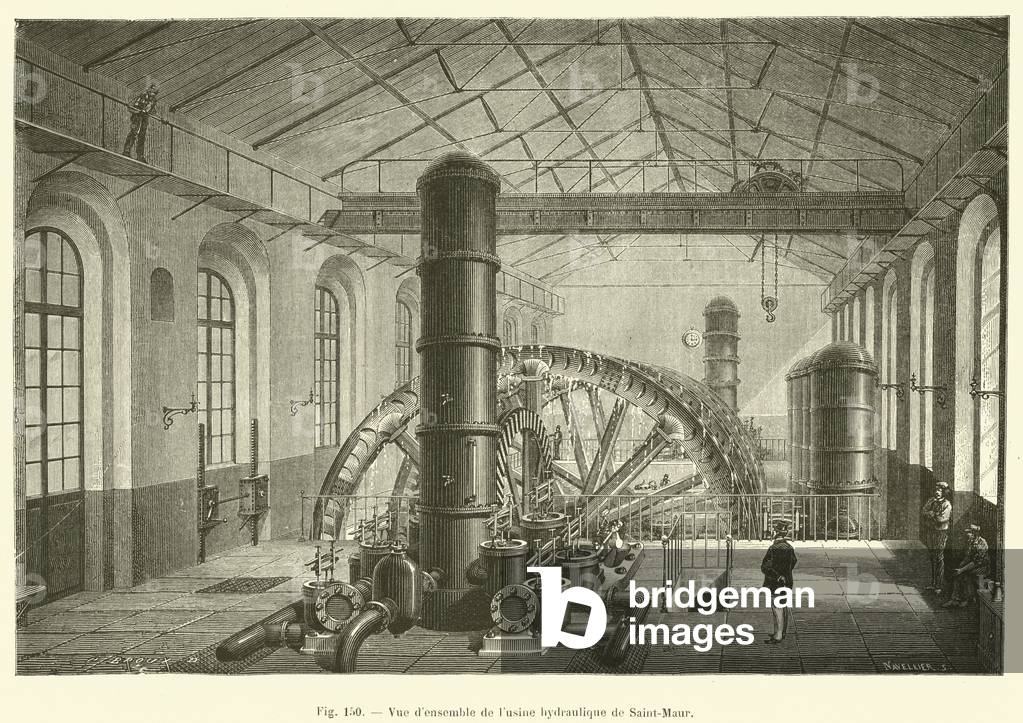 Vue d'ensemble de l'usine hydraulique de Saint-Maur (engraving)