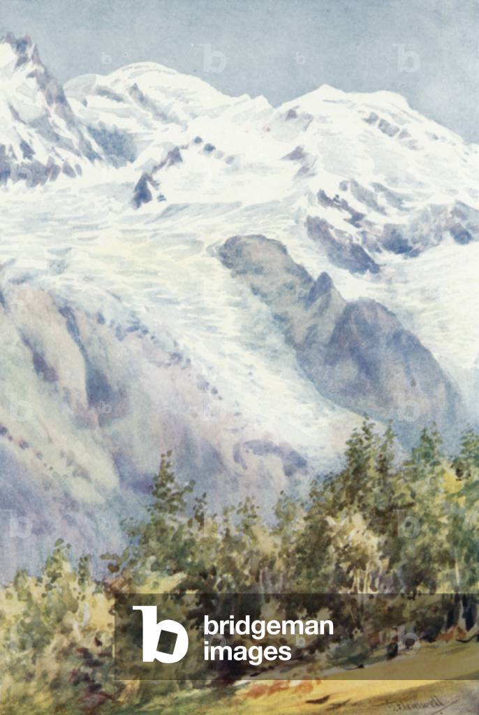 Mont Blanc from the Ruskin Stone (colour litho)