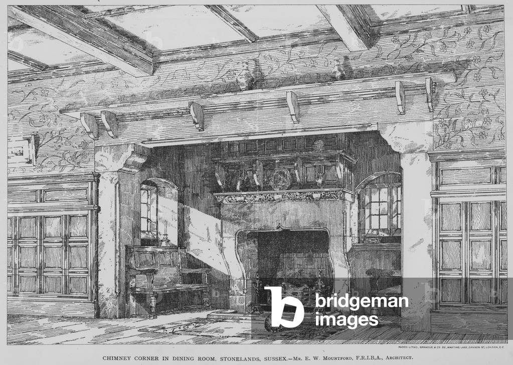 Chimney Corner in Dining Room, Stonelands, Sussex (engraving)