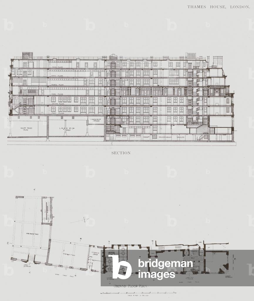 Thames House, London, Section, Ground Floor Plan (litho)