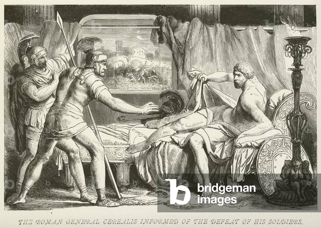 The Roman General Cerealis informed of the defeat of his soldiers (engraving)