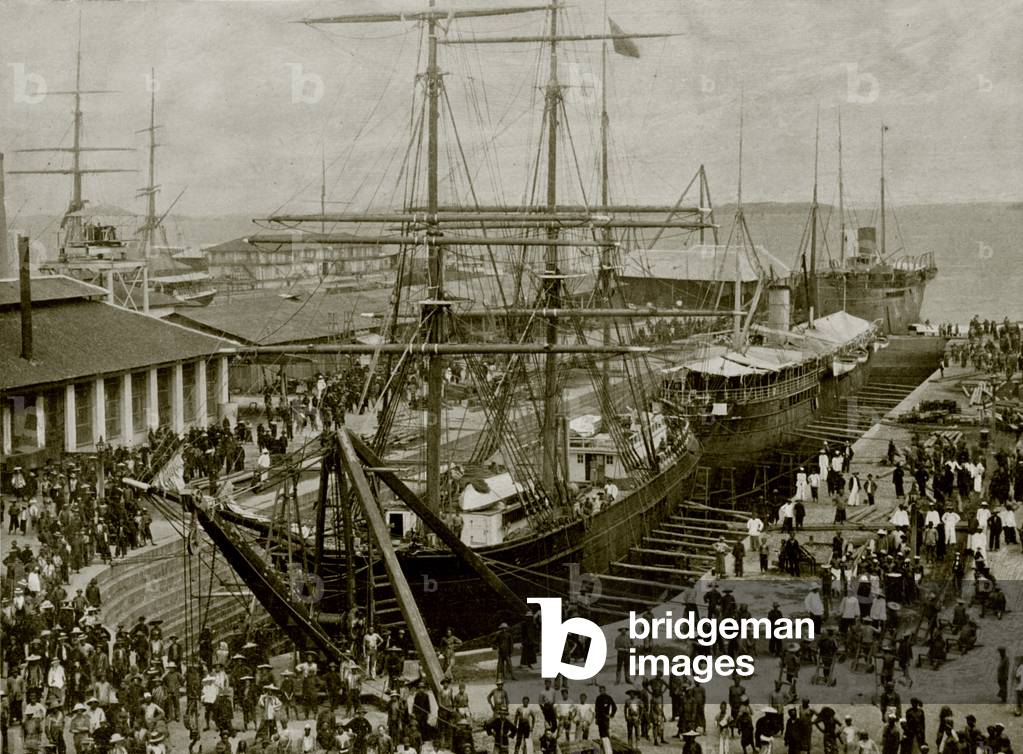 The Docks at Singapore (b/w photo)