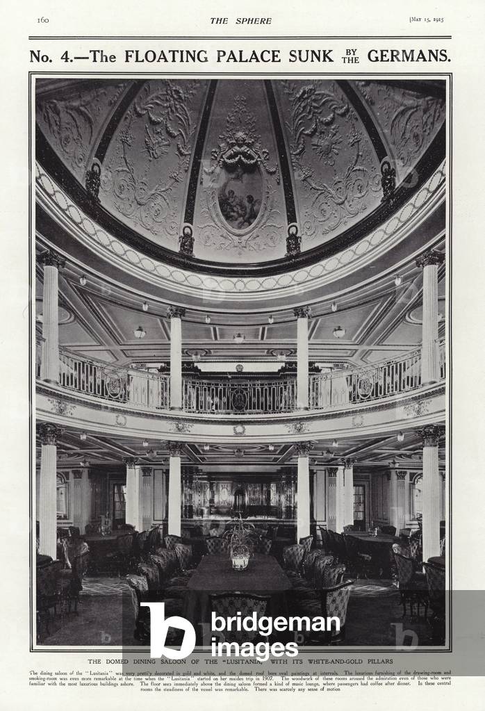 Dining saloon of the Cunard liner Lusitania (b/w photo)