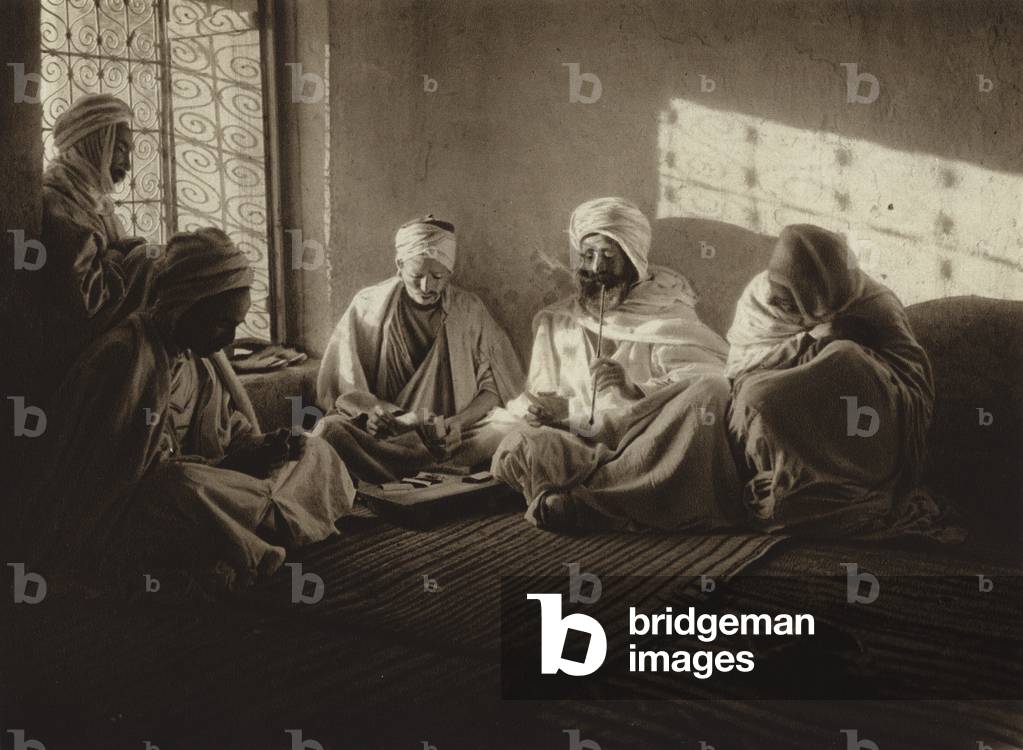 Arab cafe in an Algerian oasis (b/w photo)