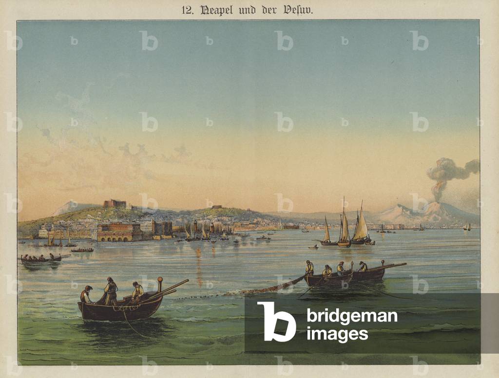 Bay of Naples, Italy (colour litho)