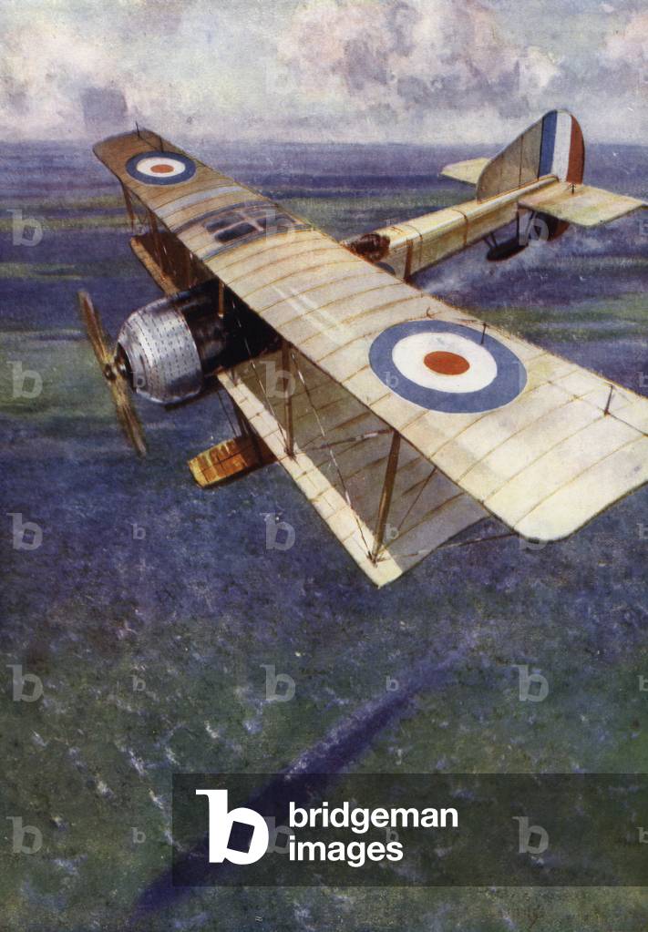 Watching a German submarine from a seaplane of the Royal Naval Air Service (colour litho)