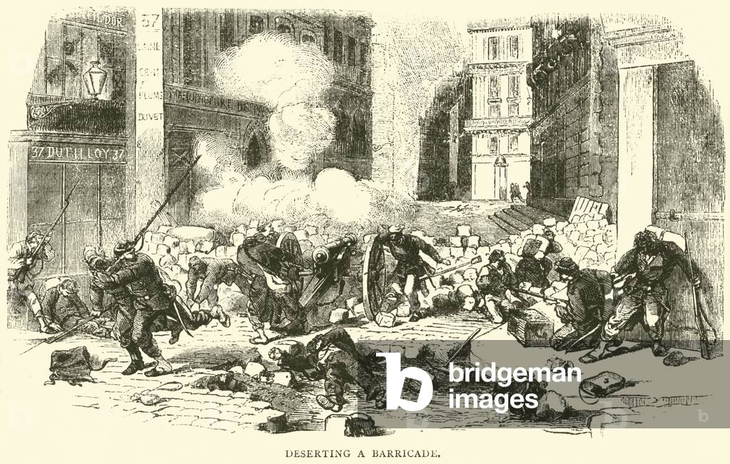 Deserting a barricade, April 1871 (engraving)