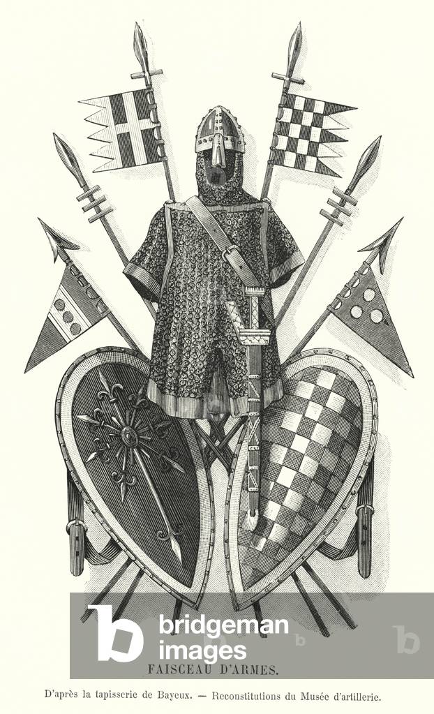 Faisceau d'armes, D'apres la tapisserie de Bayeux, Reconstitutions du Musee d'artillerie (engraving)