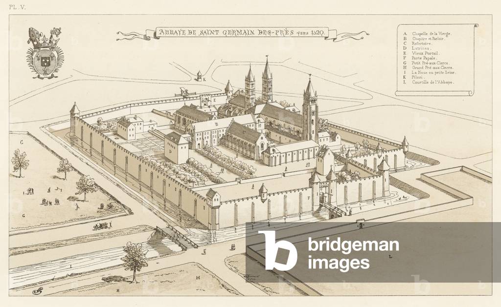 Abbaye de Saint Germain des-Pres, vers 1520 (colour litho)