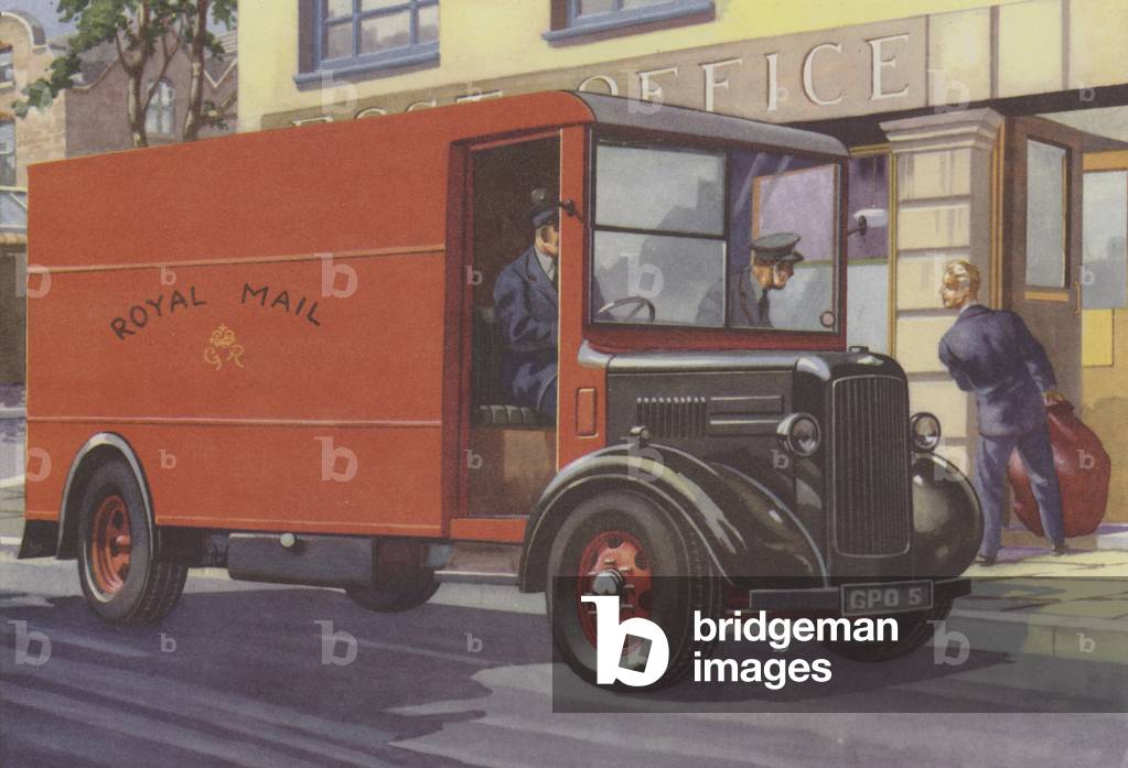 Royal Mail van at the Post Office (colour litho)