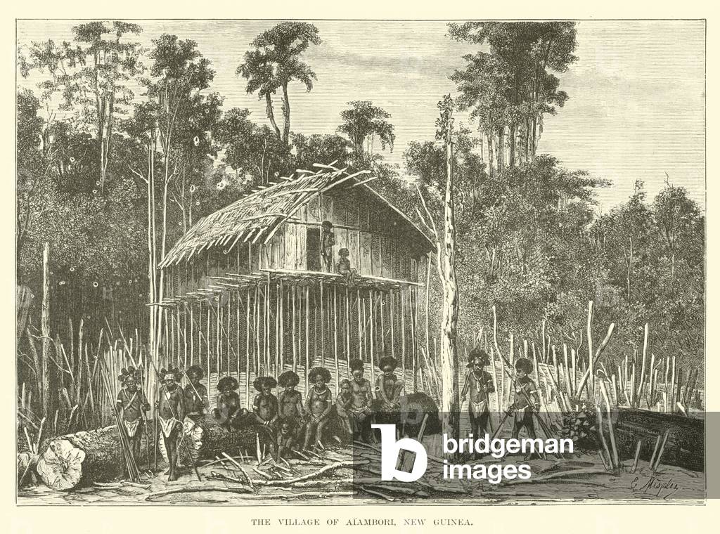 The village of Alambori, New Guinea (engraving)