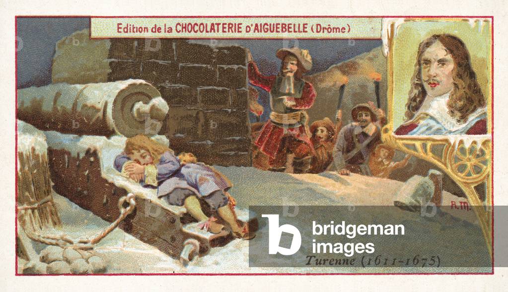 Marshal Turenne sleeping on a cannon on the eve of a battle (chromolitho)