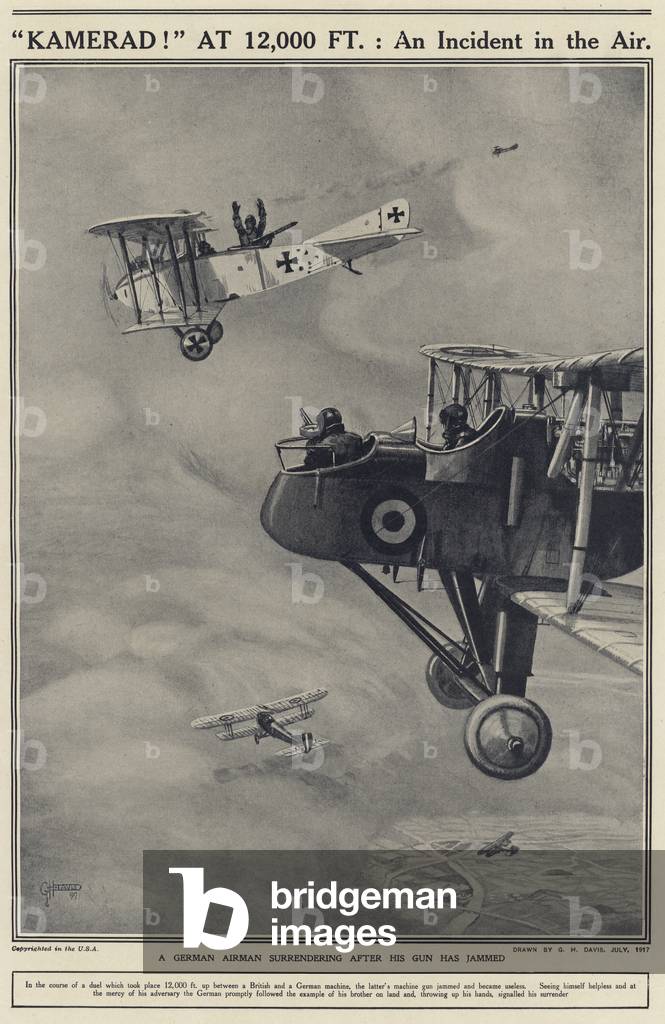 A German airman surrendering after his gun has jammed (litho)