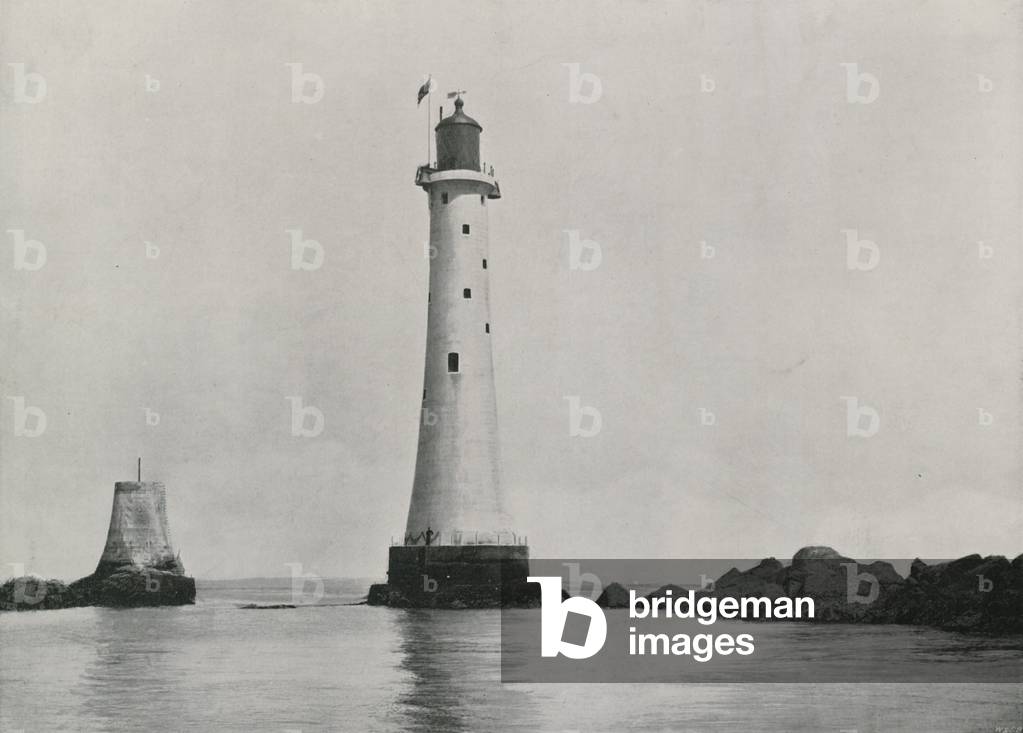 The Eddystone Lighthouse, showing the Rocks (b/w photo)