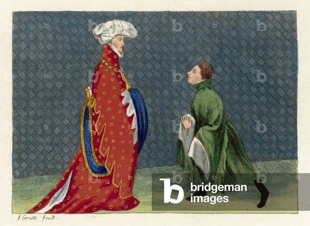 The Author paying his respects to a Gascoigne Knight (coloured engraving)