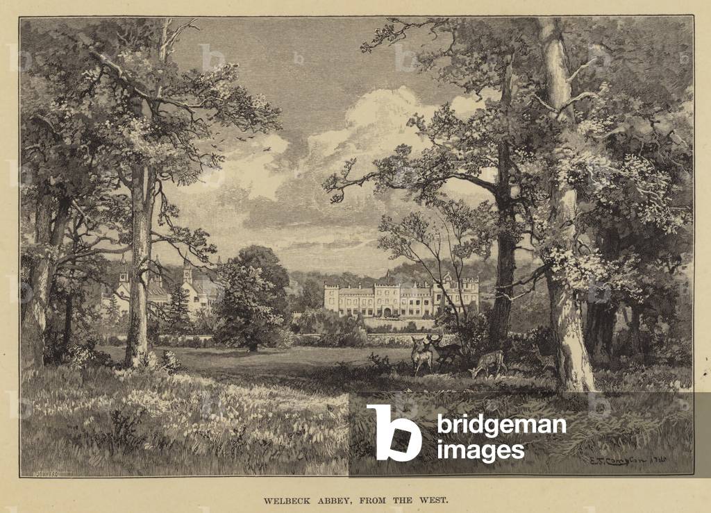 Welbeck Abbey, from the West (litho)