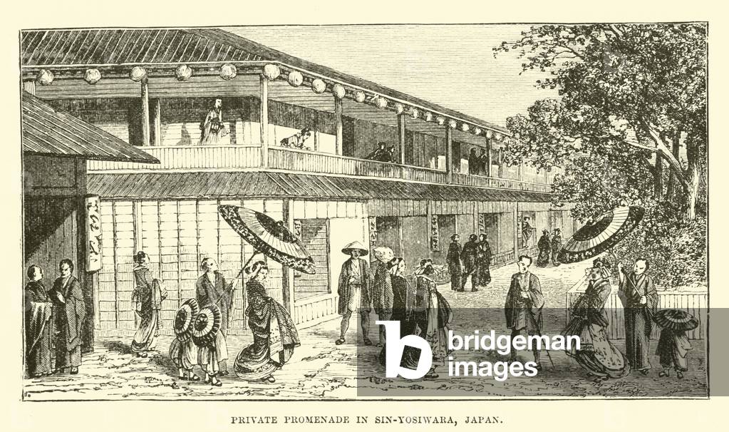 Private promenade in Sin-Yosiwara, Japan (engraving)