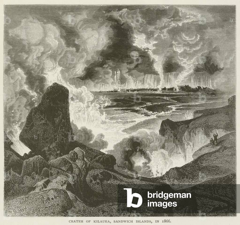 Crater of Kilauea, Sandwich Islands, in 1866 (litho)