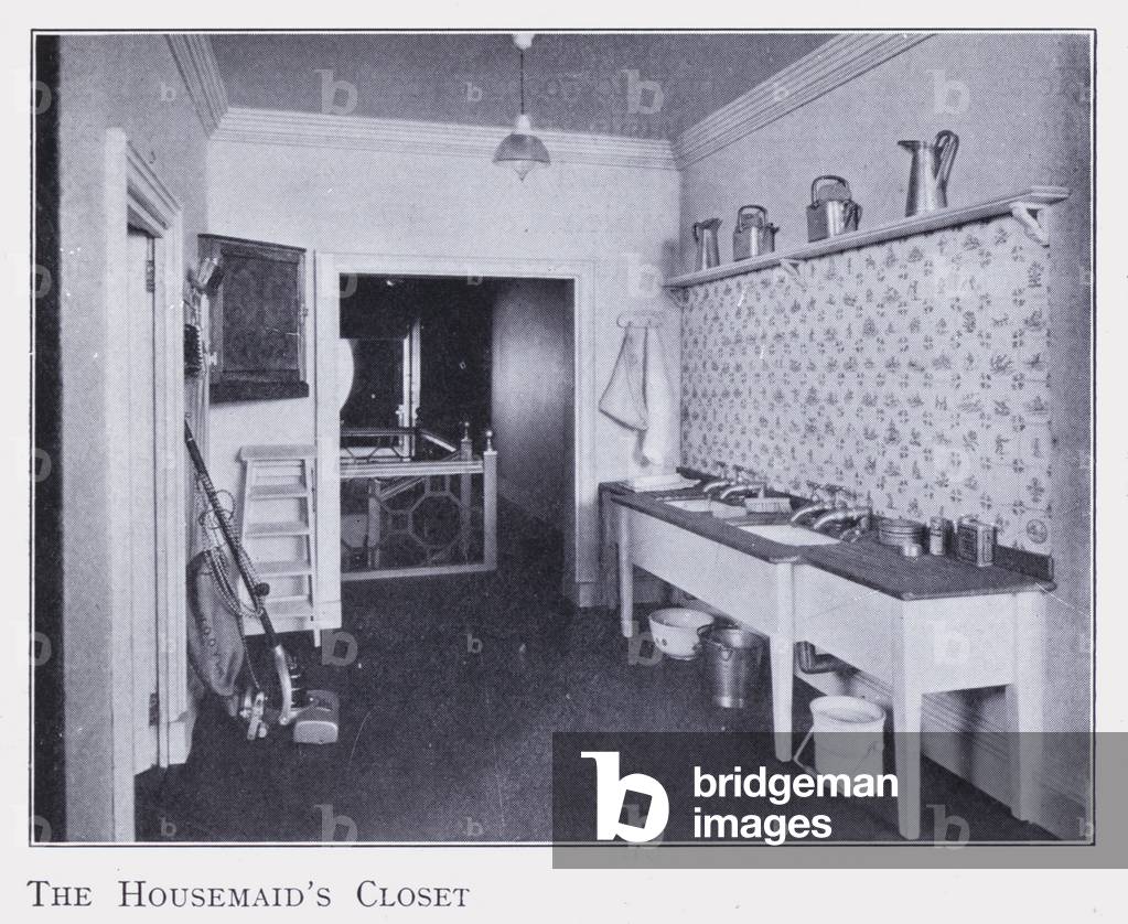 The Queen's Dolls' House: The Housemaid's Closet (b/w photo)