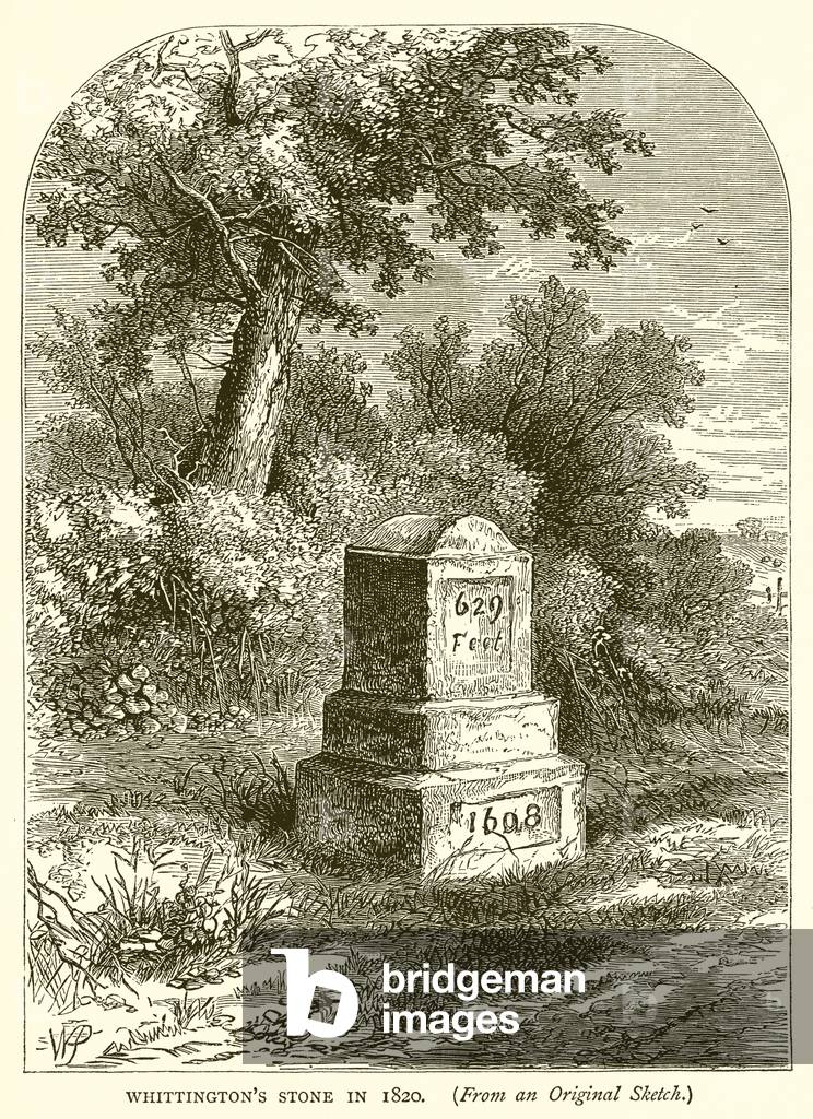 Whittington's Stone in 1820 (engraving)