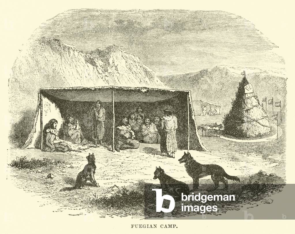 Fuegian Camp, Tierra del Fuego, 1890 (engraving)