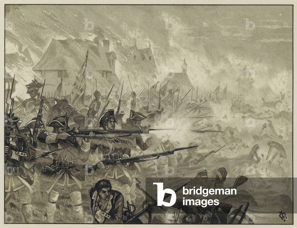 The 34th (Cholmondeley's Regiment) at Fontenoy Assisting to Cover the Retreat from Fontenoy, 11 May 1745 (litho)