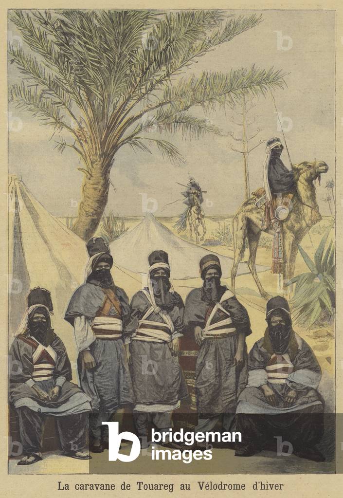 Tuaregs exhibited at the Velodrome d'Hiver, Paris (colour litho)