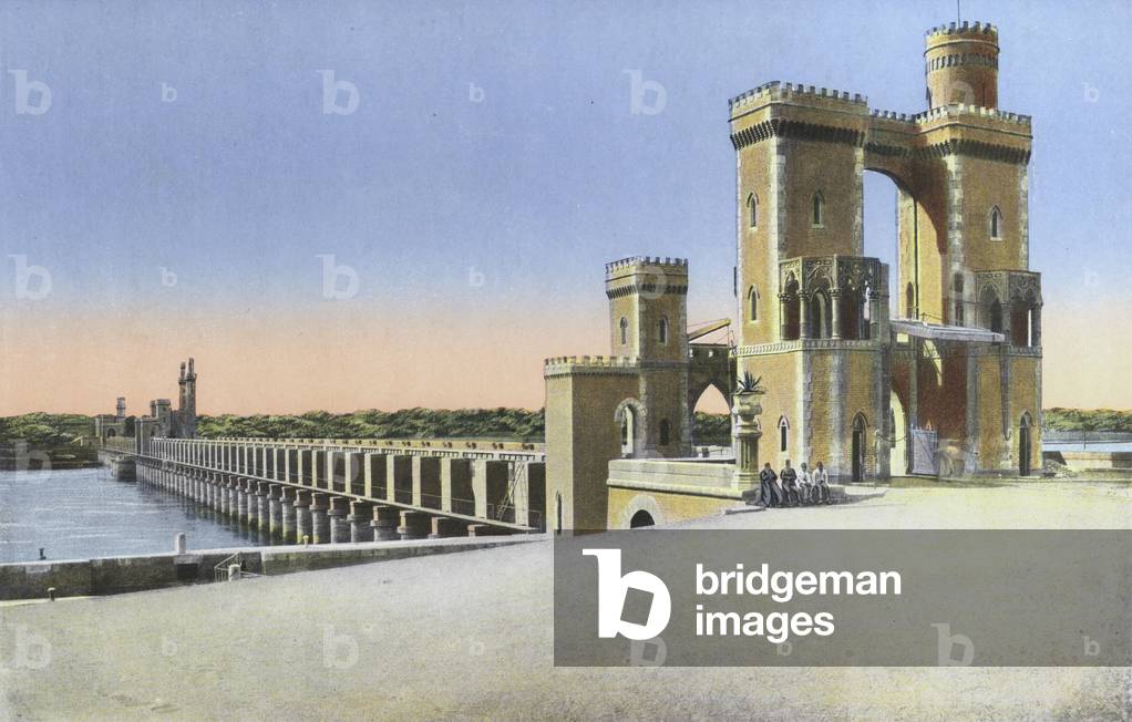 Cairo, General view of the Barrage Bridge (coloured photo)