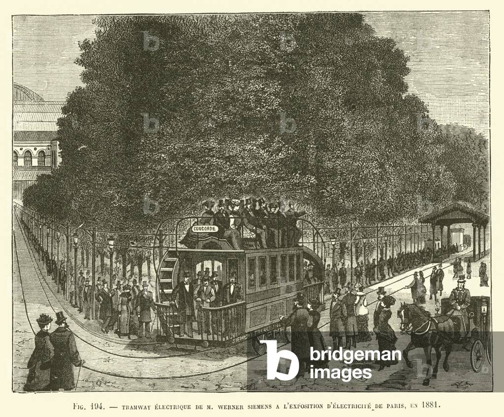 Tramway Electrique De M Werner Siemens A L'Exposition D'Electricite De Paris, En 1881 (engraving)