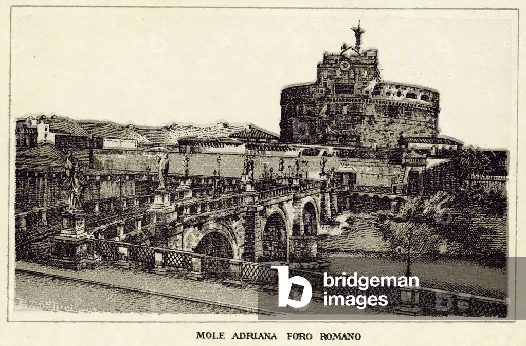 Roma: Mole Adriana Foro Romano (litho)