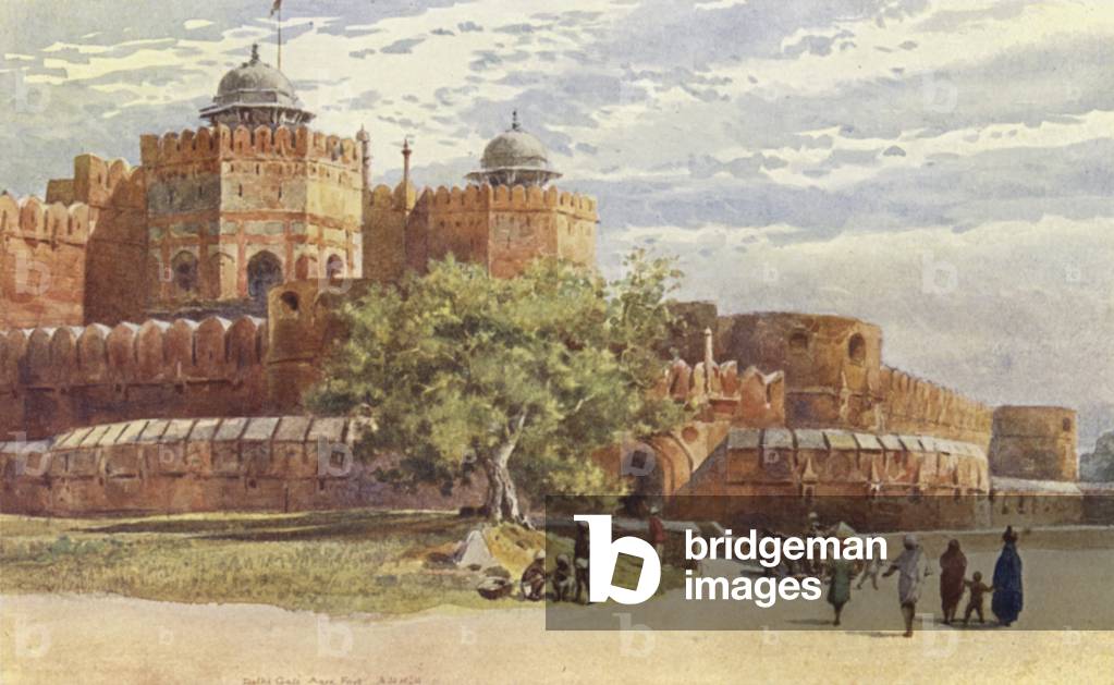 Agra Fort, outside the Delhi Gate (colour litho)